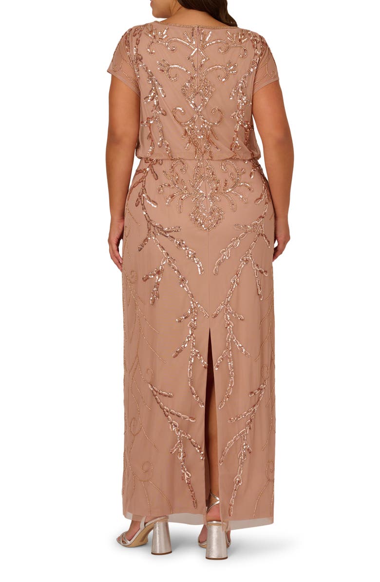 Adrianna Papell Beaded Mesh Blouson Gown, Alternate, color, Rose Gold