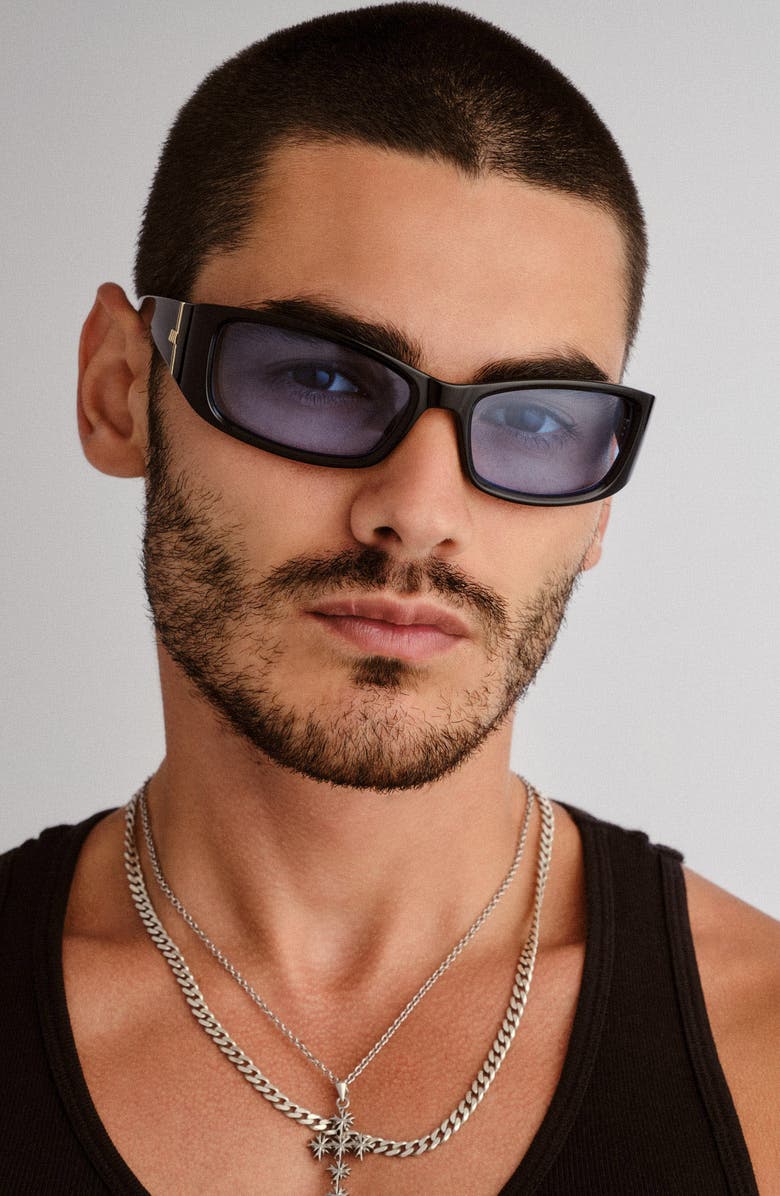 Le Specs Du Jour 60mm Rectangular Sunglasses, Alternate, color, Black / Sky Blue Tint