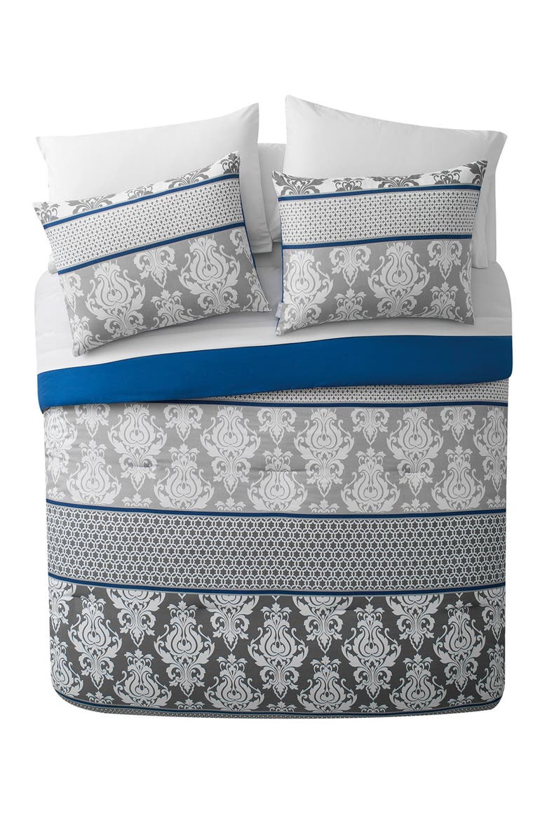 Beckham Blue Damask Bed-in-a-Bag Comforter Set - King, Alternate, color, BLUE