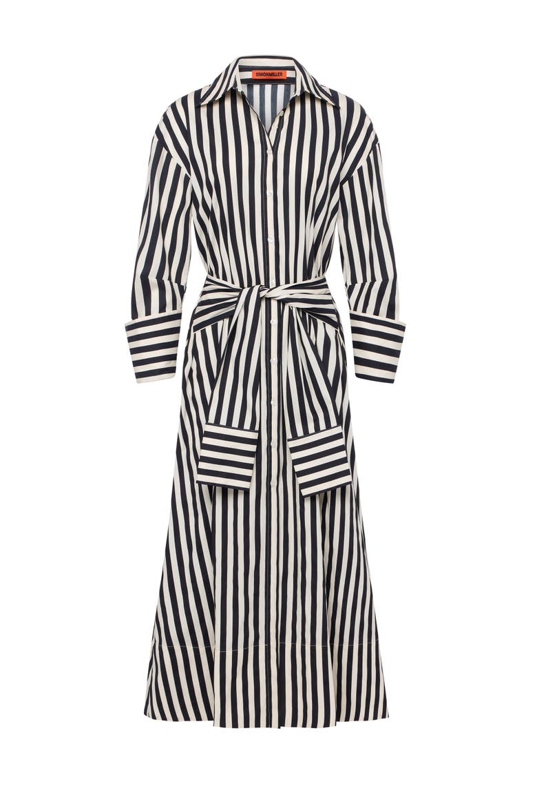 Inna Poplin Maxi Dress, Alternate, color, Black/White Stripe