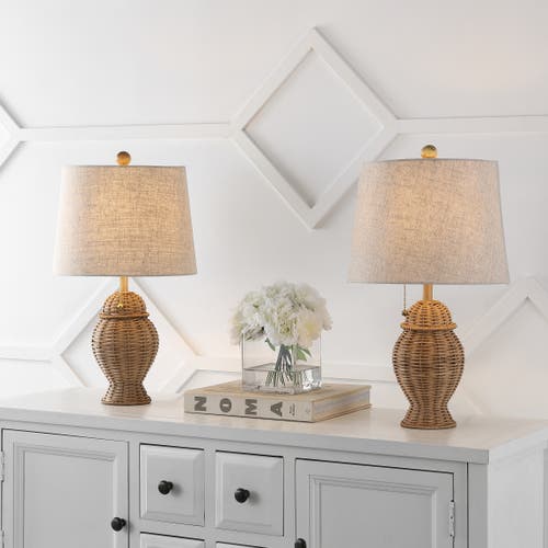 Jonathan Y Margie Wicker 20.5" Bohemian Rustic Iron Led Table Lamp In Natural