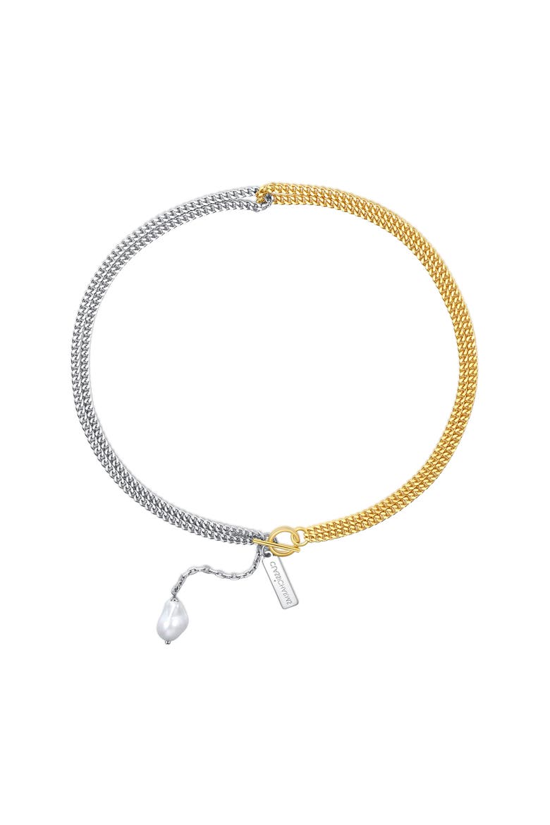 Two-Tone Chain Baroque Pearl Necklace, Main, color, Gold