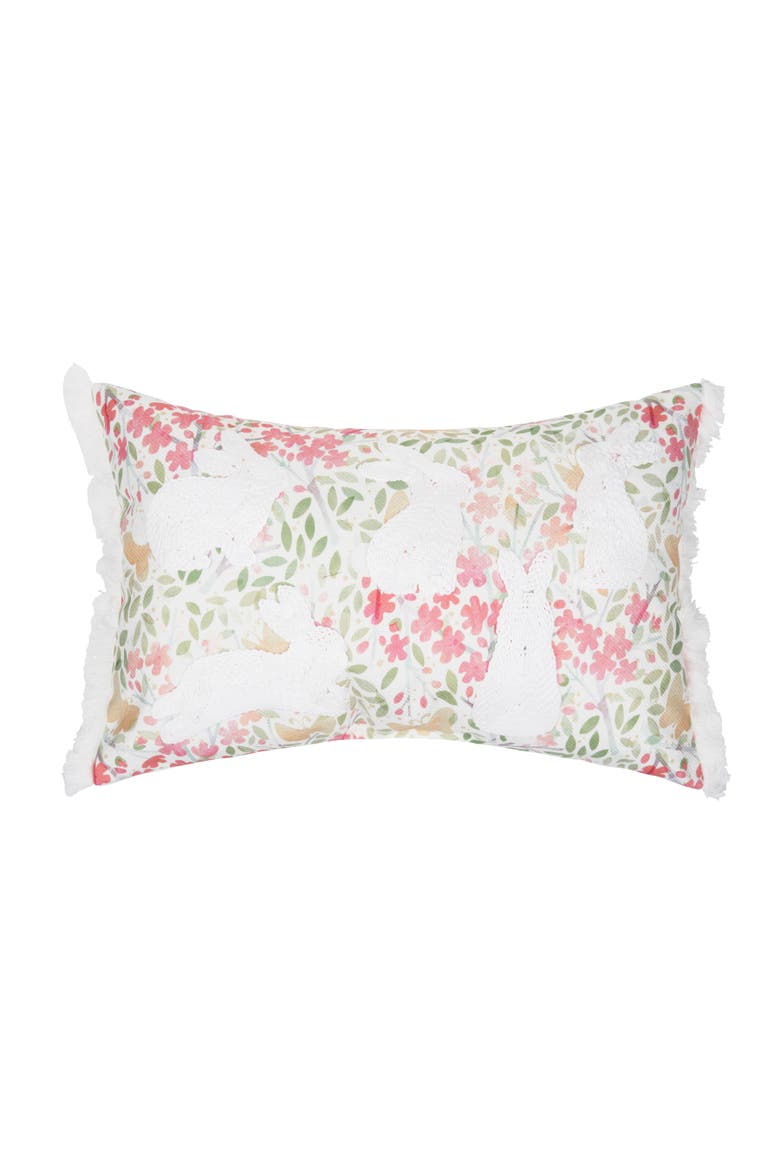 Easter Bunnies & Flowers Cotton Blend Mini Lumbar Accent Pillow 13" x 20", Main, color, Pink