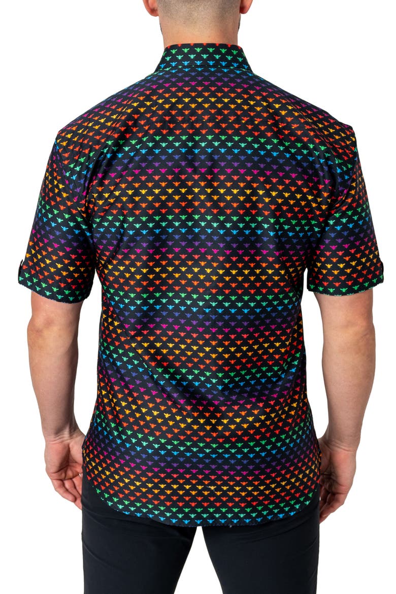 Galileo Beerainbow Black Short Sleeve Button-Up Shirt, Alternate, color, BLACK