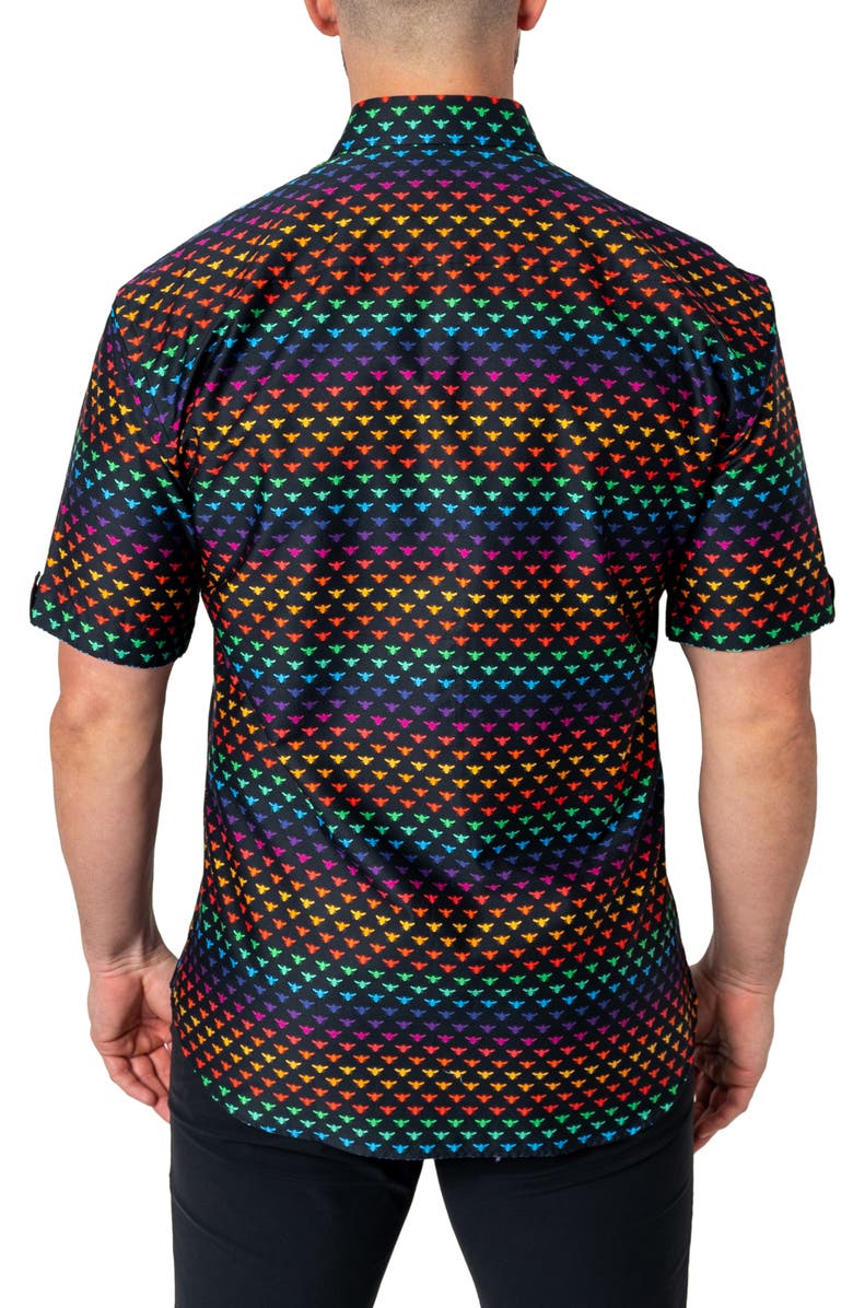 Maceoo Galileo Beerainbow Black Short Sleeve Button-Up Shirt, Alternate, color, Black