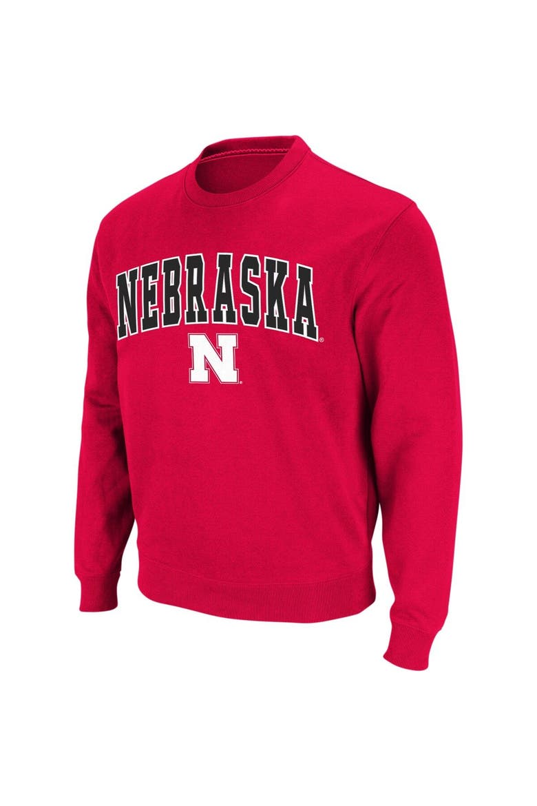 Men's Colosseum Scarlet Nebraska Huskers Arch & Logo Crew Neck Sweatshirt, Alternate, color, Scarlet