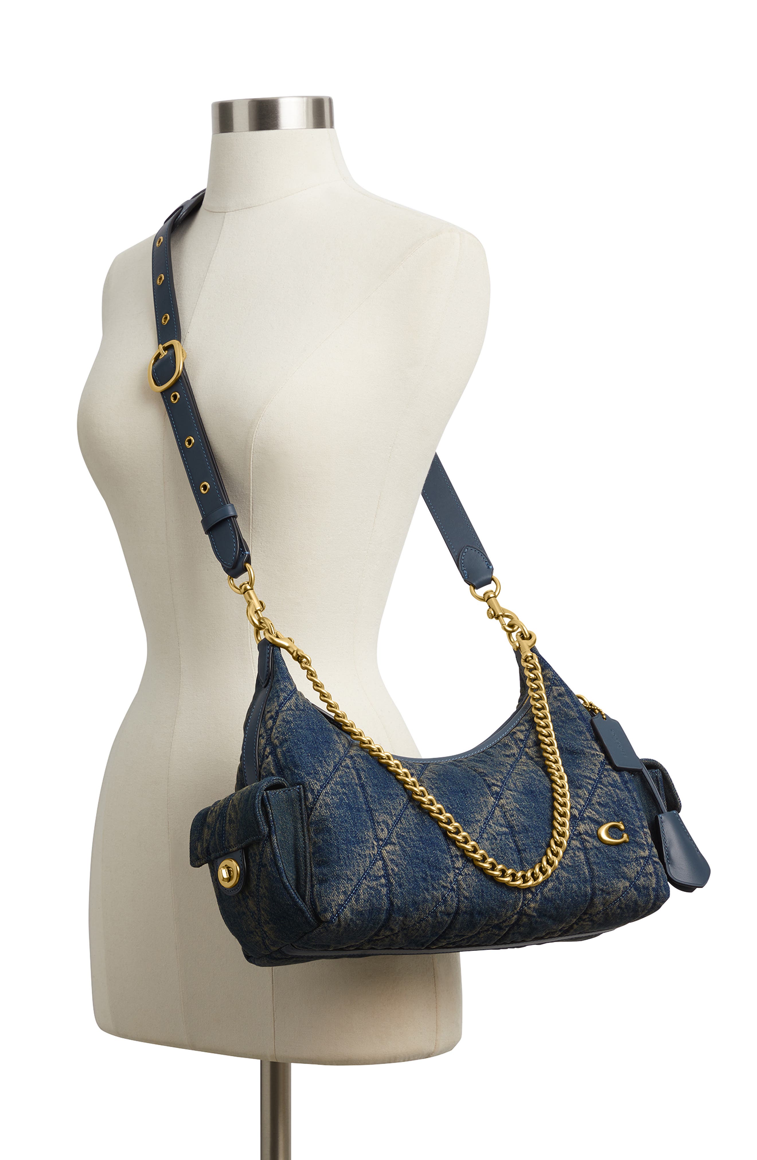 Pocket Juliet 30 Quilted Denim Hobo Bag, Alternate, color, B4/ DARK INDIGO