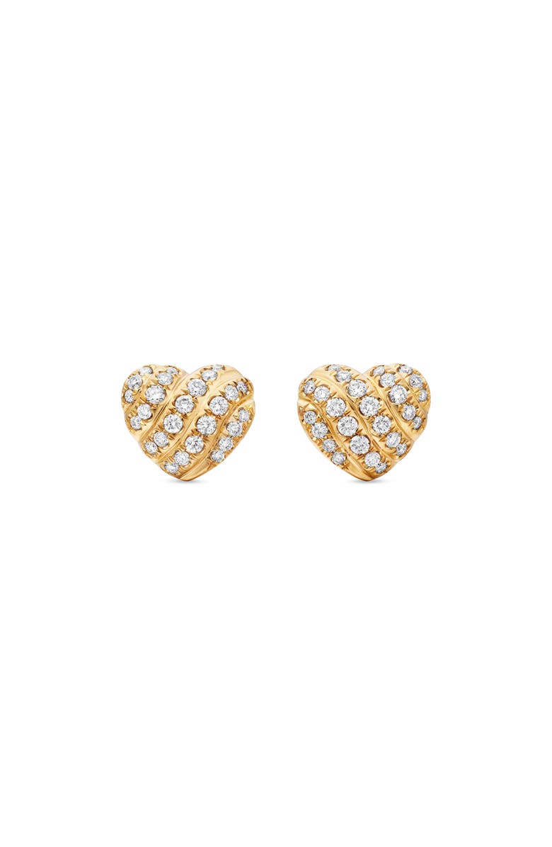 David Yurman Heart Stud Earrings in 18K Yellow Gold with Pavé Diamonds, Main, color, Diamond
