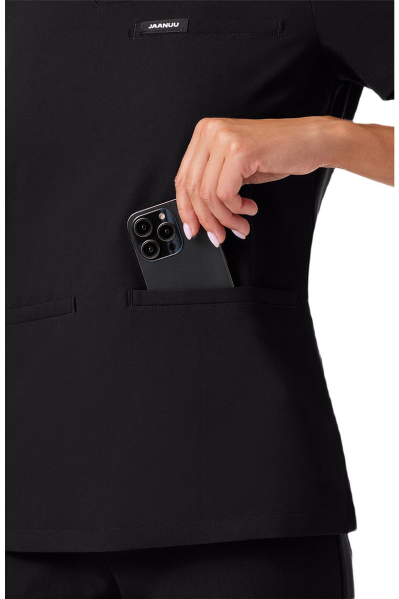 Helia Women's 3-Pocket Slim Notched V-Neck Scrub Top, Alternate, color, Black