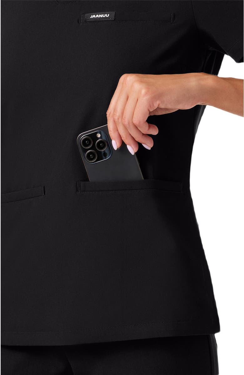 JAANUU Helia Women's 3-Pocket Classic Notched V-Neck Scrub Top, Alternate, color, Black