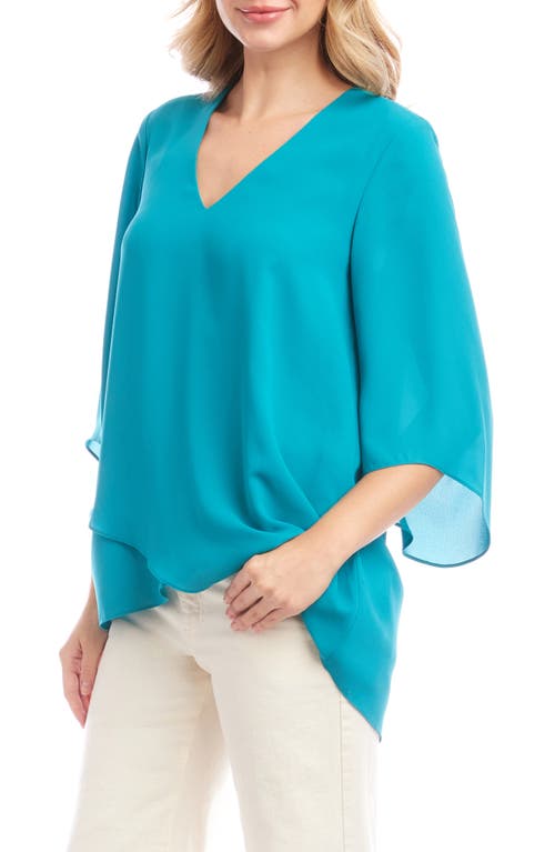 Karen Kane Asymmetric Hem Crepe Top In Teal