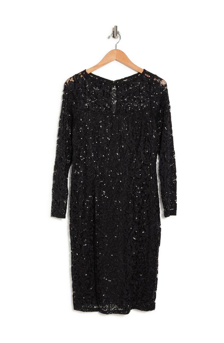 Marina Illusion Yoke Sequin Lace Sheath Dress, Alternate, color,