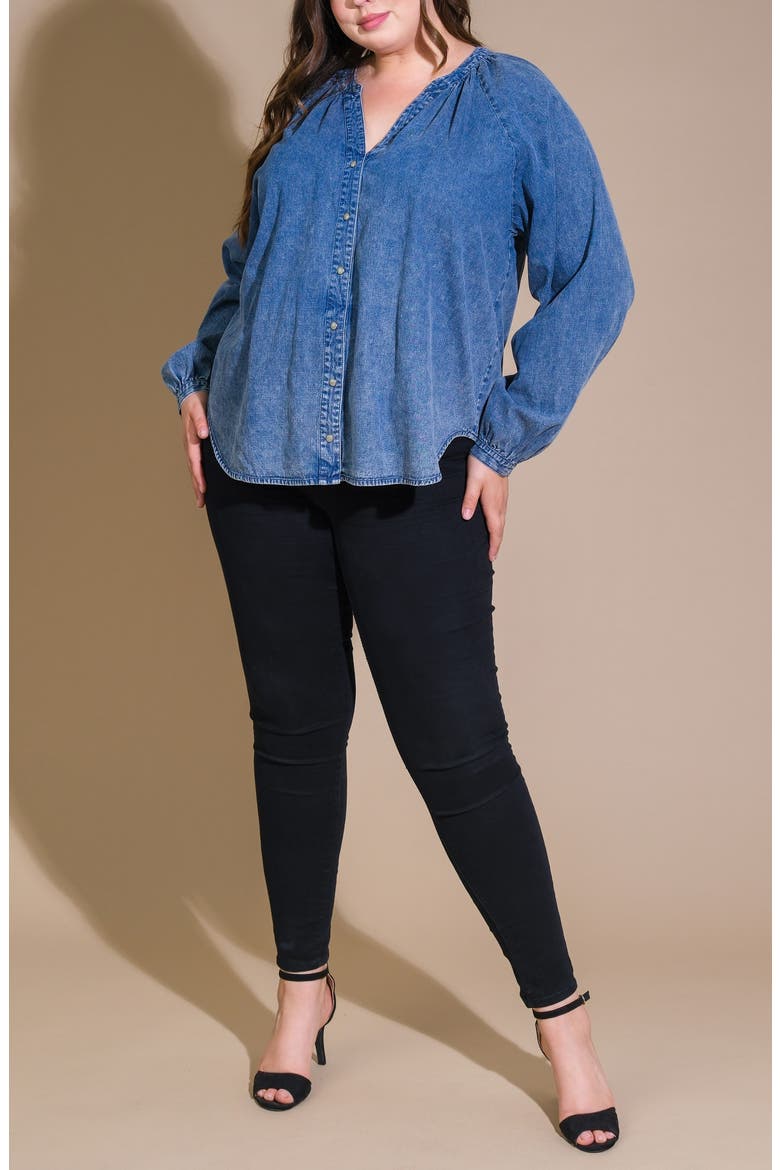 Long Sleeve Washed Denim Top, Alternate, color, MEDIUM INDIGO