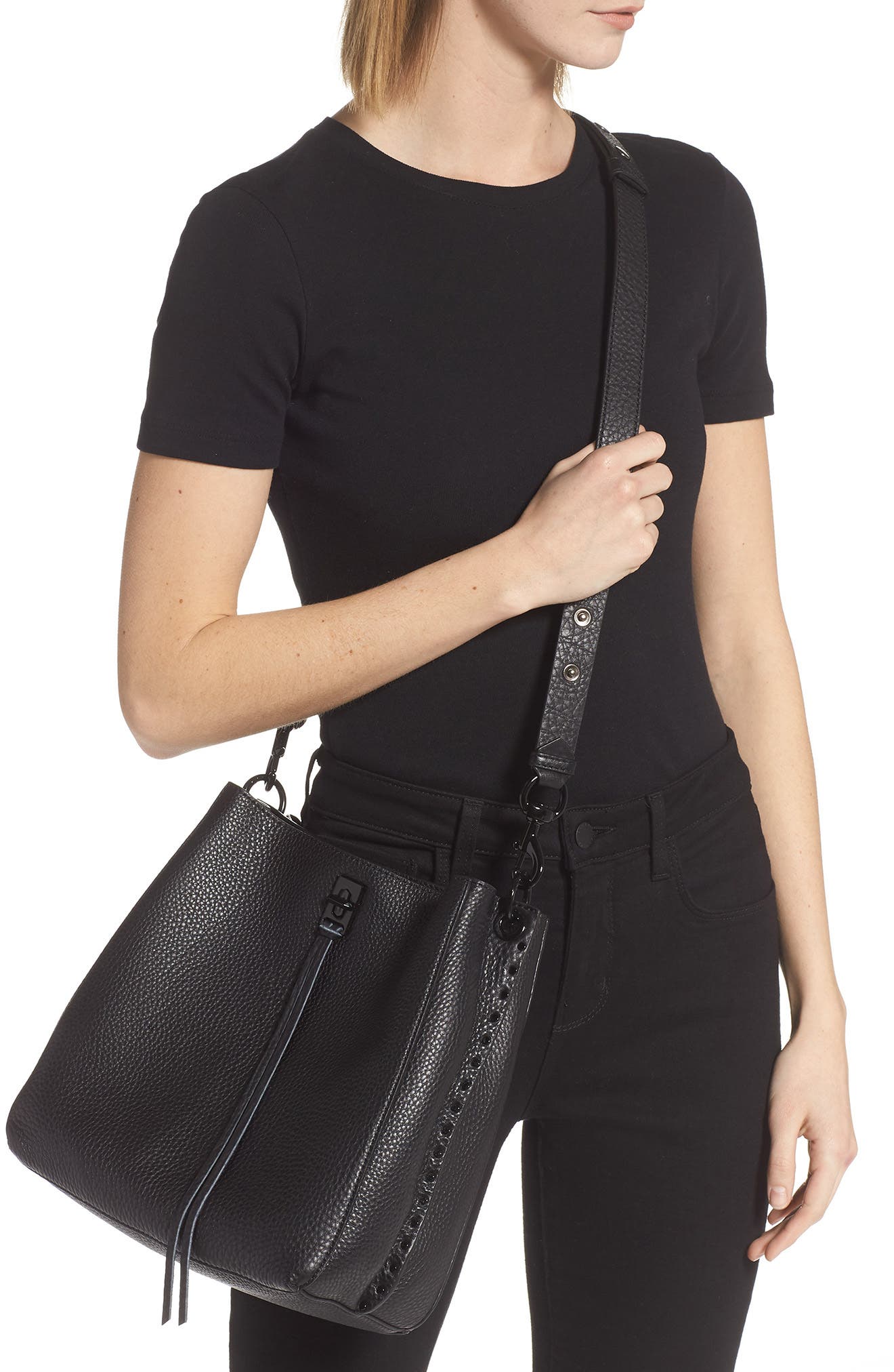 Rebecca Minkoff Darren Deerskin Leather Shoulder Bag, Alternate, color, 