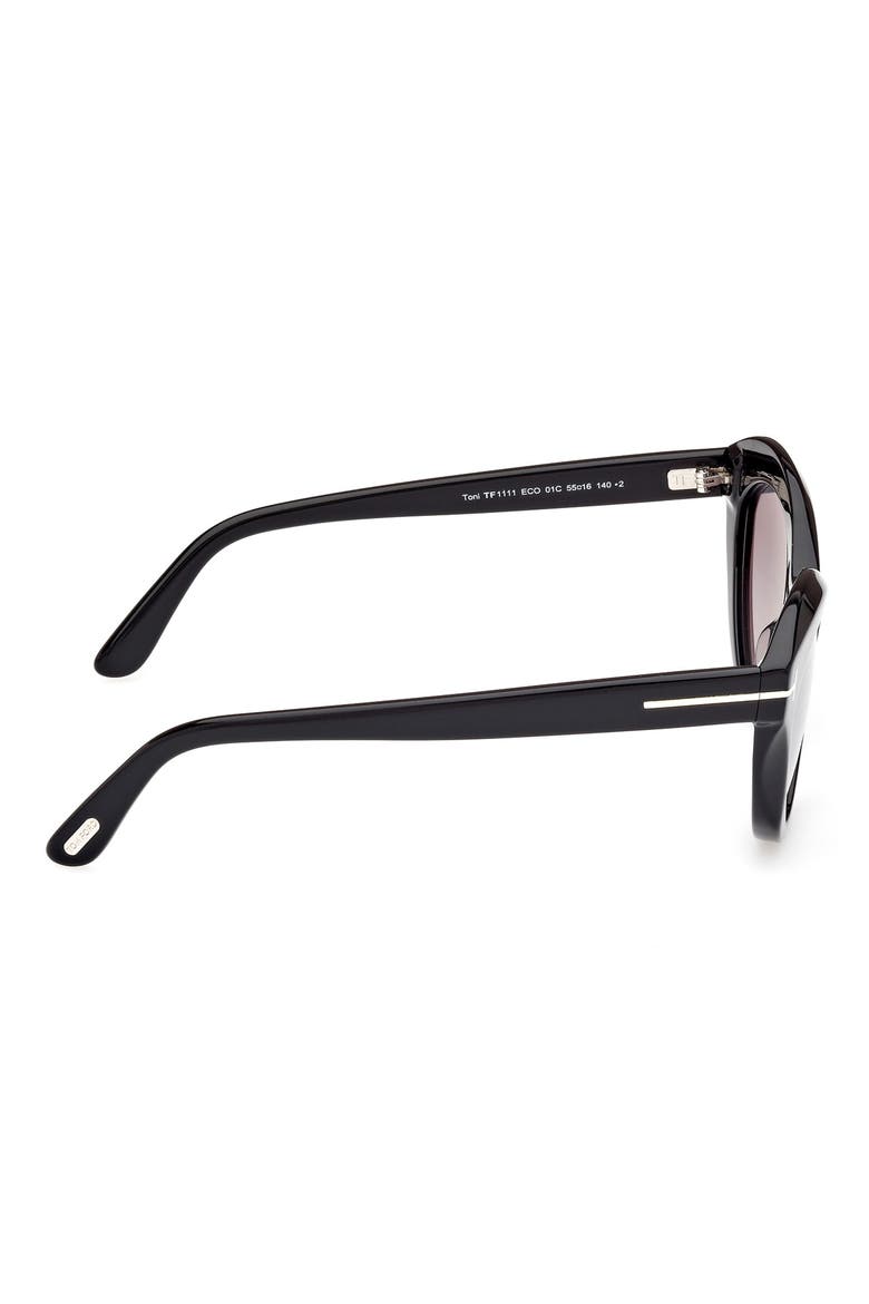 Toni 55mm Oval Sunglasses, Alternate, color, BLACK ECO / T LOGO