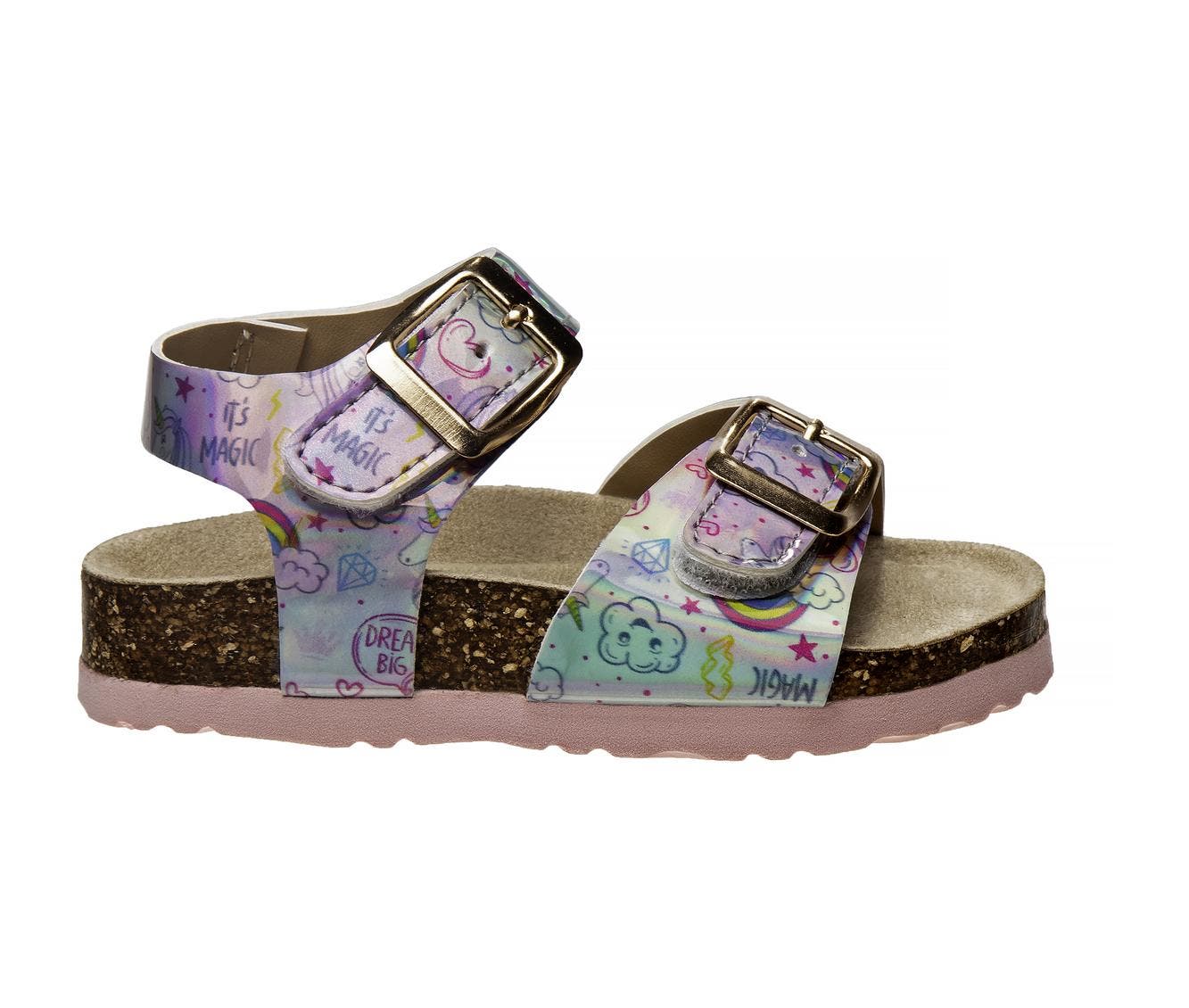 Laura Ashley Girls Footbed Sandals, Alternate, color, Holographic Pink