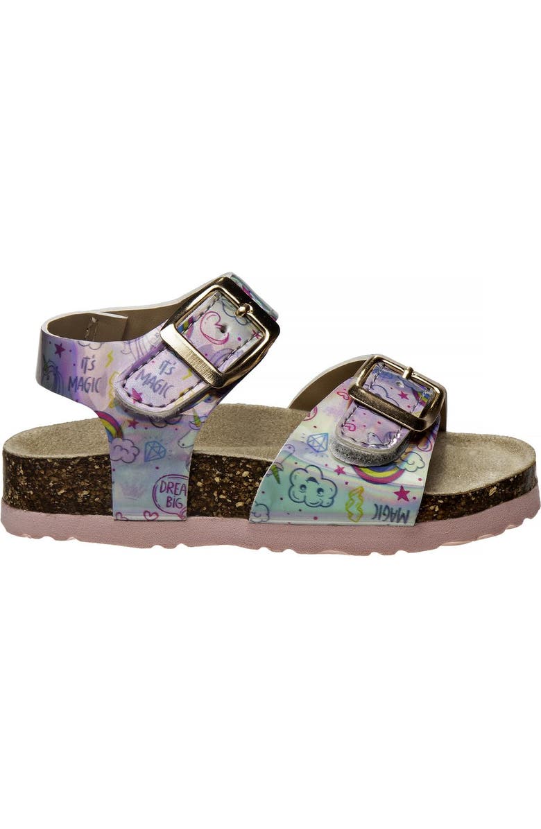 Laura Ashley Girls Footbed Sandals, Alternate, color, Holographic Pink