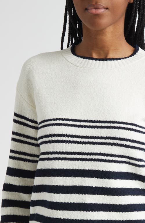 Veronica Beard Rielly Stripe Crewneck Sweater In White