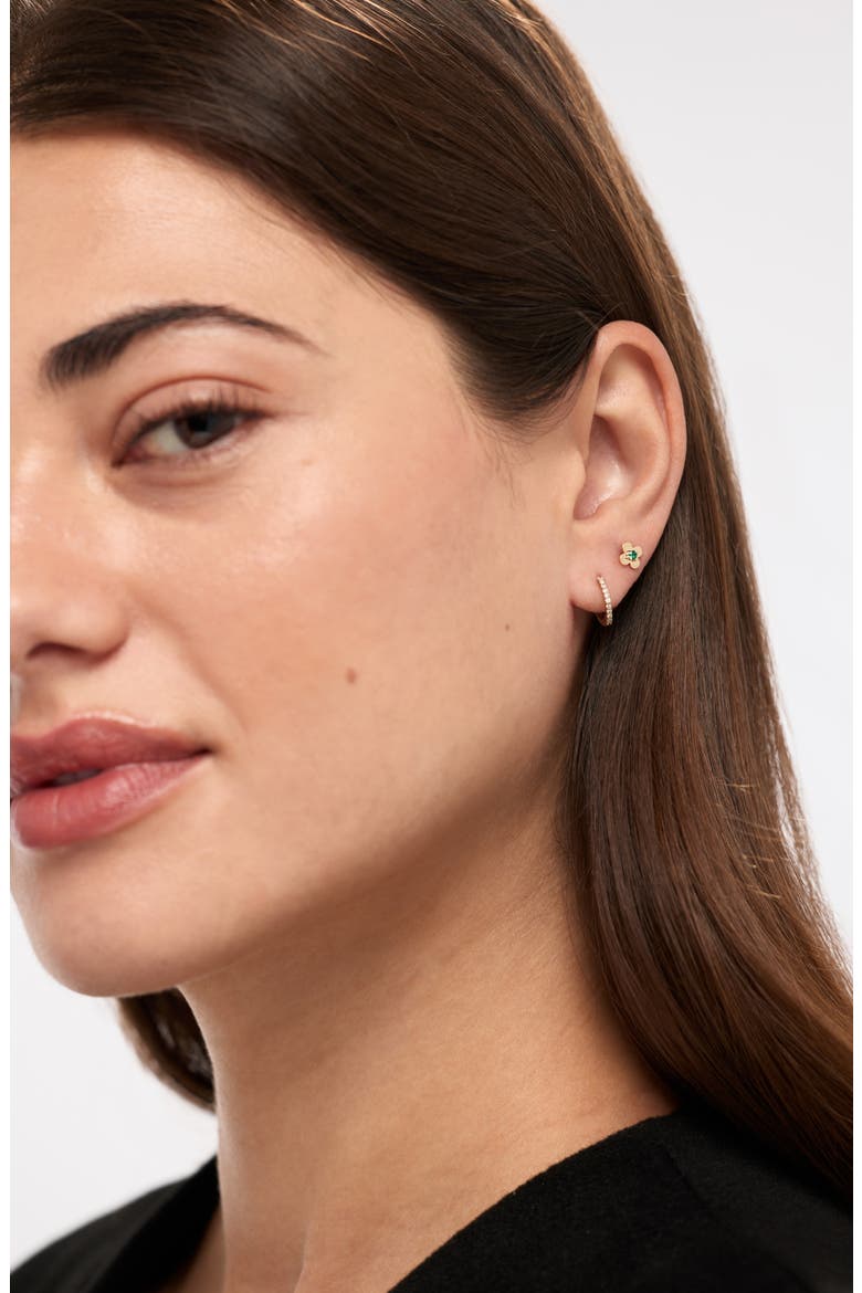 Solid Yellow Gold - Mini Flower Studs, Alternate, color, Emerald
