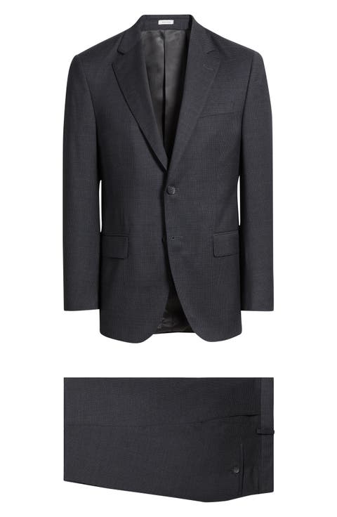 Flynn Classic Fit Charcoal Grey Microcheck Wool Suit (Regular & Big)