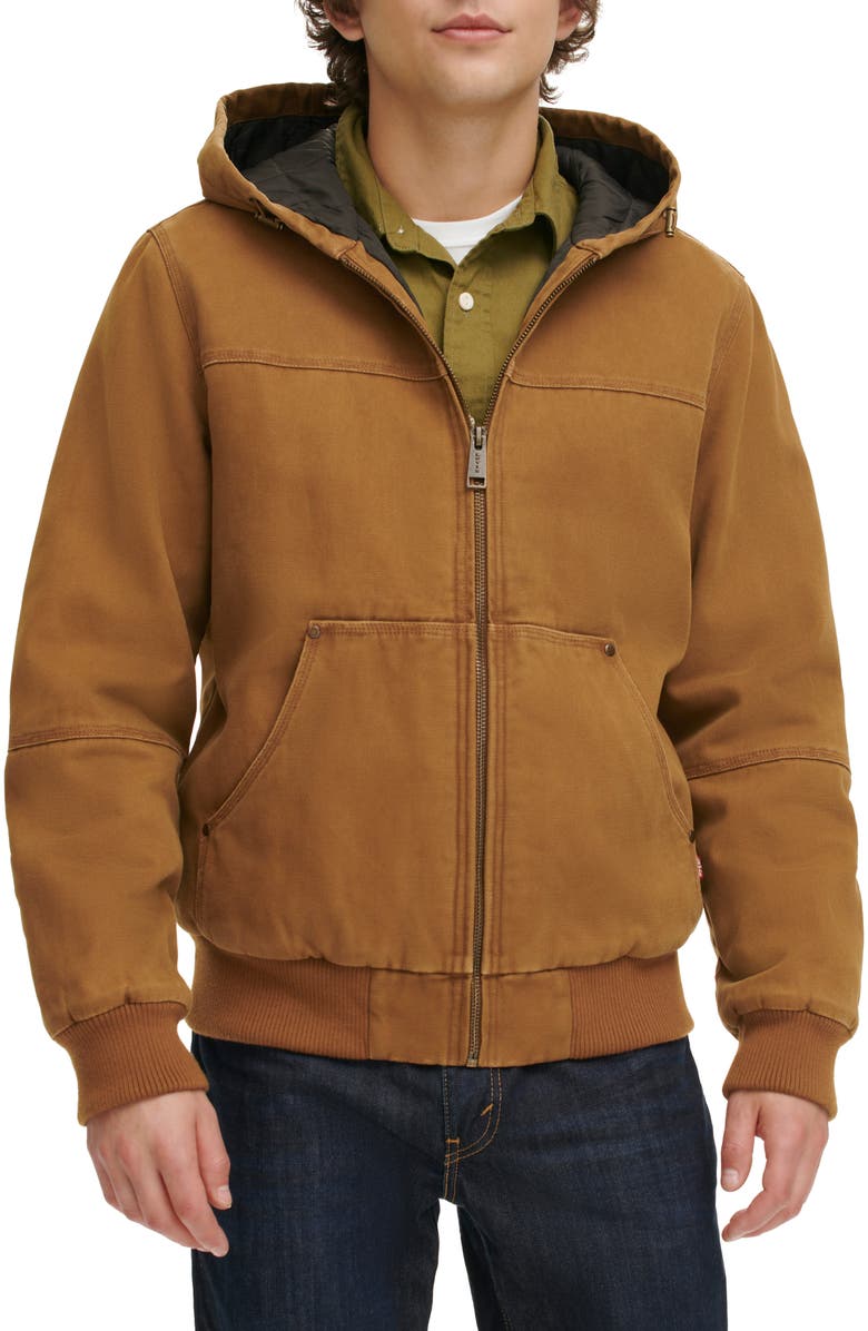 Levi's<sup>®</sup> Workwear Hooded Bomber, Main, color, Brown