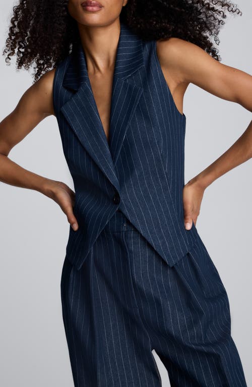 Kenneth Cole Fitted Pinstripe One-button Vest In Blue