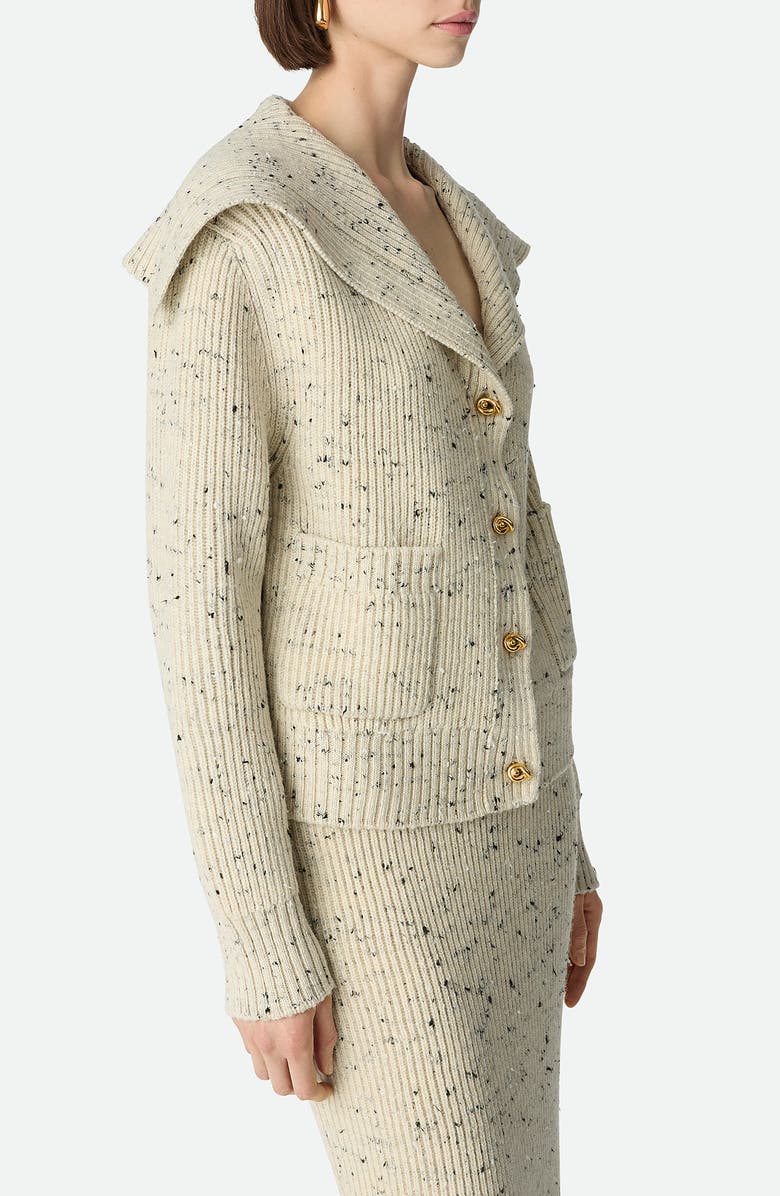 Bottega Veneta Knot Button Wool Blend Rib Cardigan, Alternate, color, 9317 Dove