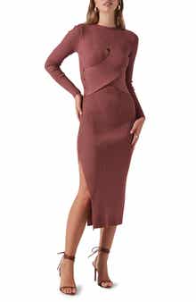 ASTR the Label Cutout Long Sleeve Ribbed Midi Sweater Dress