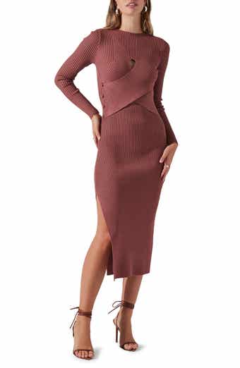 ASTR the Label Cutout Long Sleeve Ribbed Midi Sweater Dress