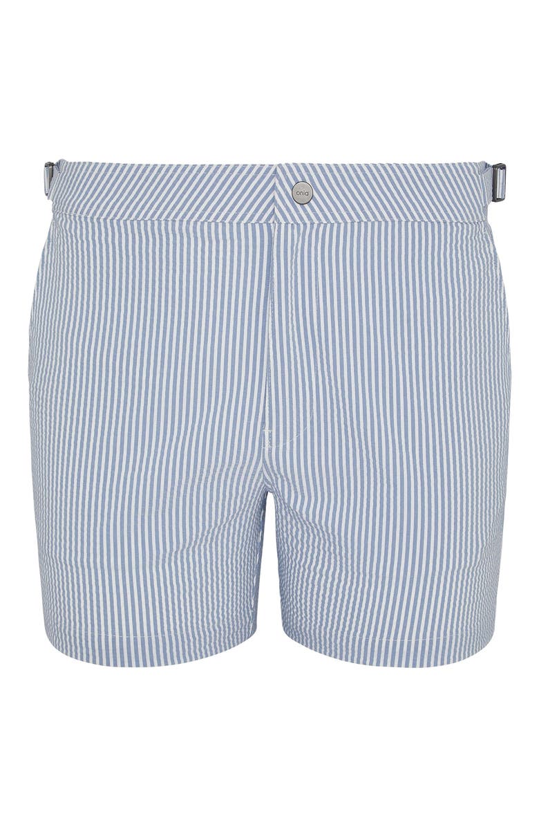 Onia Calder Buckle 5" Swim Trunk, Alternate, color, Surf/White