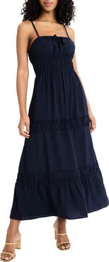 The Good Journey Square Neck Tiered Midi Sundress