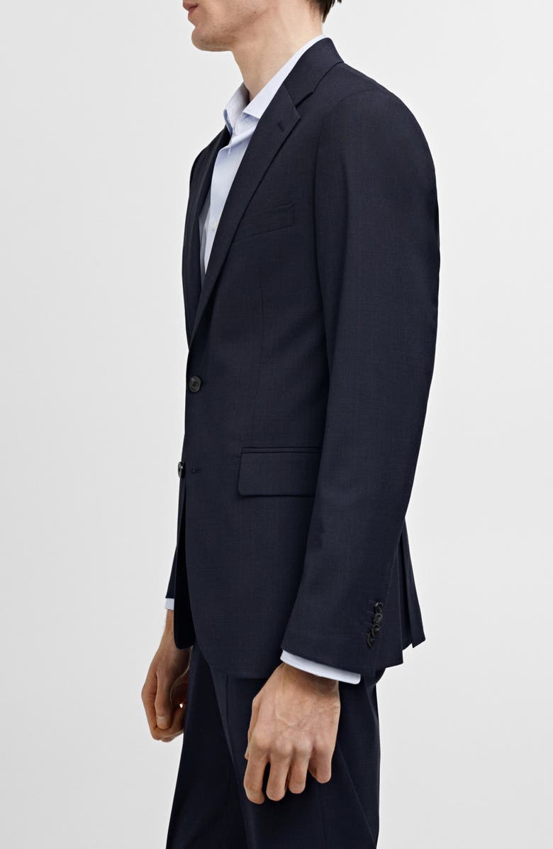 MANGO Slim Fit Navy Check Textured Stretch Sport Coat, Alternate, color, Dark Navy