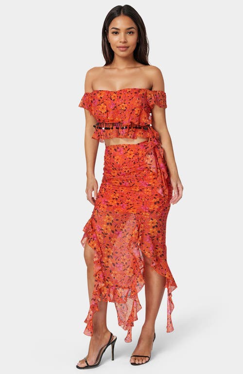 Bebe Ruffle Fringe Skirt In Vibrant Desert Flowers Print