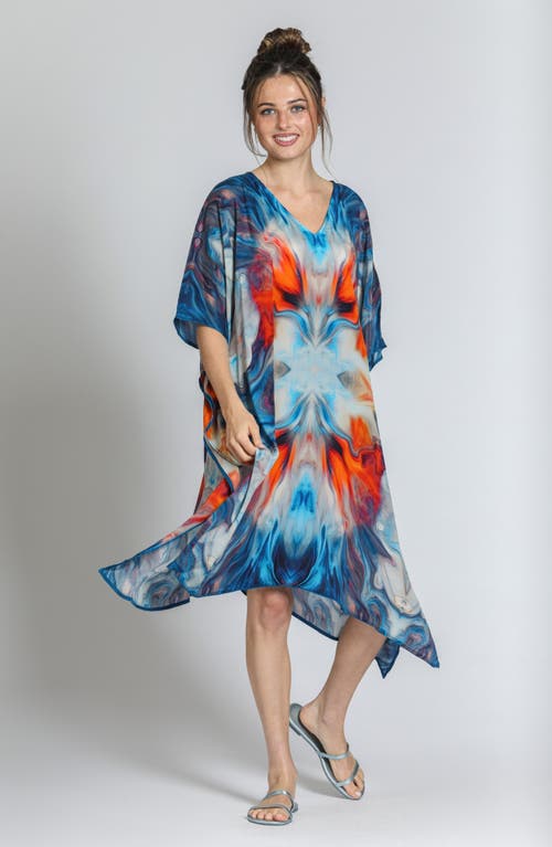 Apny Print Midi Caftan In Blue Multi
