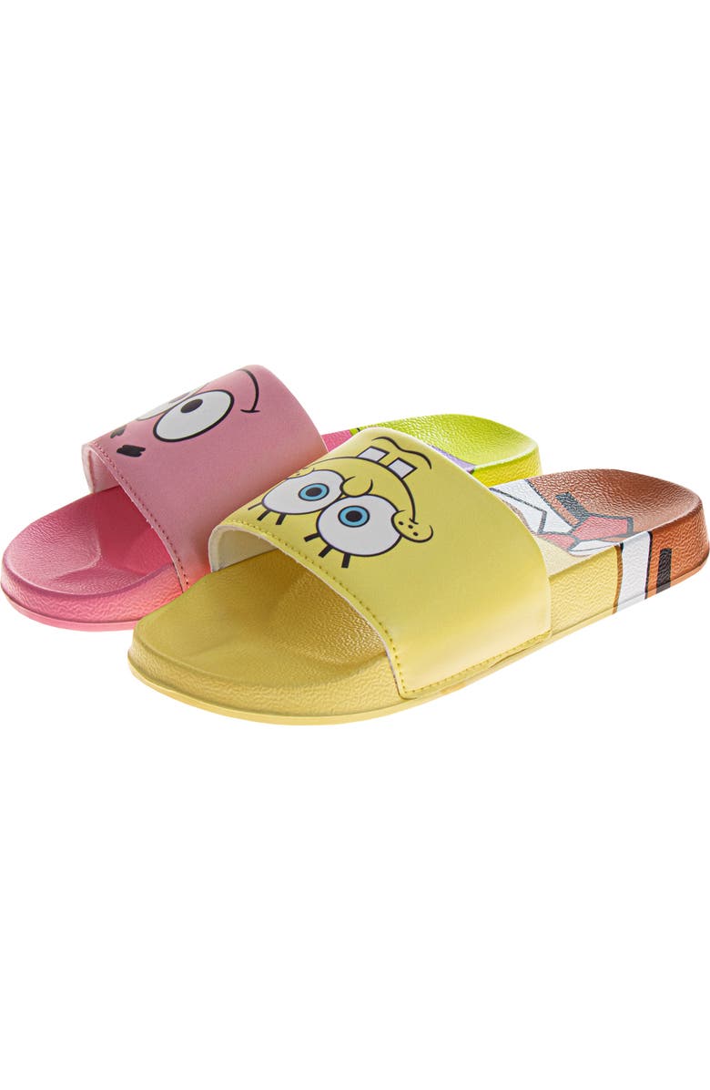 JOSMO x Nickelodeon<sup>™</sup> Kids' SpongeBob SquarePants & Patrick Mismatch Slide Sandal, Main, color,