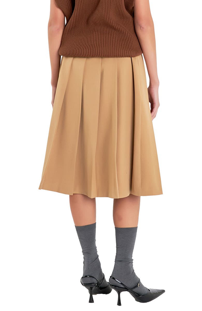 English Factory Pleated Midi Skirt, Alternate, color, Tan