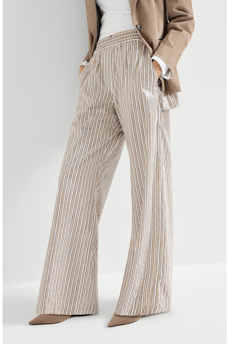 Dazzling stripes pyjama-style trousers, Alternate, color, Beige
