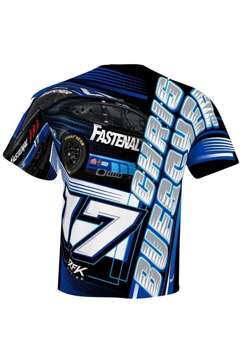 Men's Checkered Flag White Chris Buescher Fastenal Sublimated Dynamic Total Print T-Shirt, Alternate, color, White