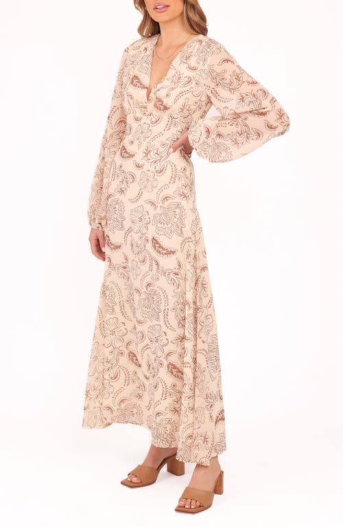 Petal And Pup Petal & Pup Riba Paisley Floral Long Sleeve Maxi Dress In Brown