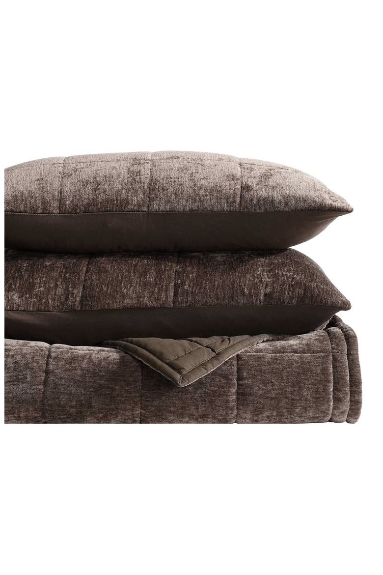 Solid Box Stitched Chenille Quilt & Shams Set, Alternate, color, DARK BROWN