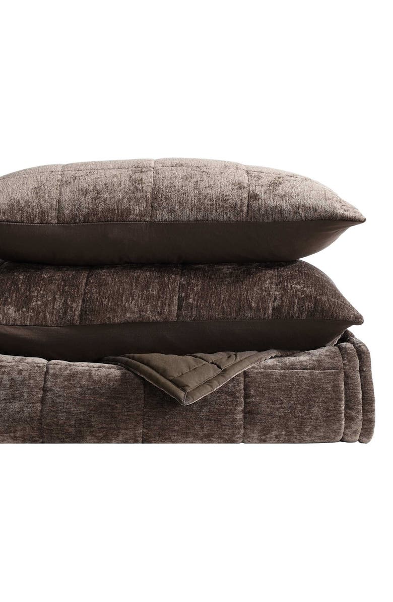 Vera Wang Solid Box Stitched Chenille Quilt & Shams Set, Alternate, color, Dark Brown