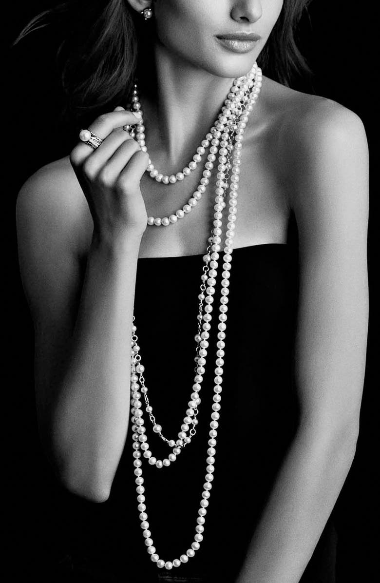 David Yurman Genuine Pearl Earrings with Diamonds in 18K Gold, Alternate, color, 