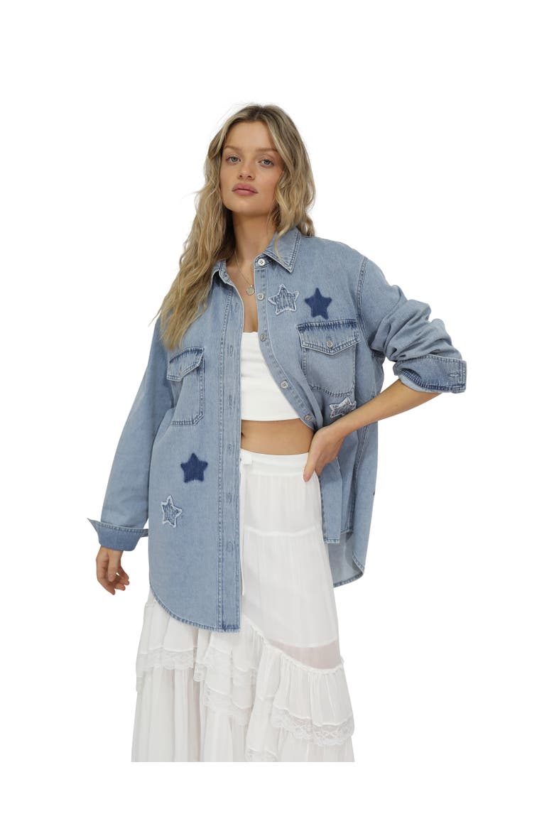 Stargazer Patch Detail Denim Shirt, Main, color, Blue
