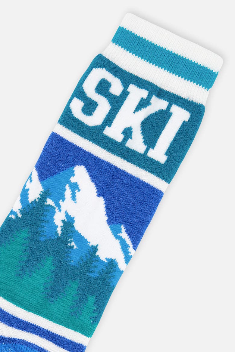 Merino Wool Mountain Graphic Ski Socks, Alternate, color, Dark Blue