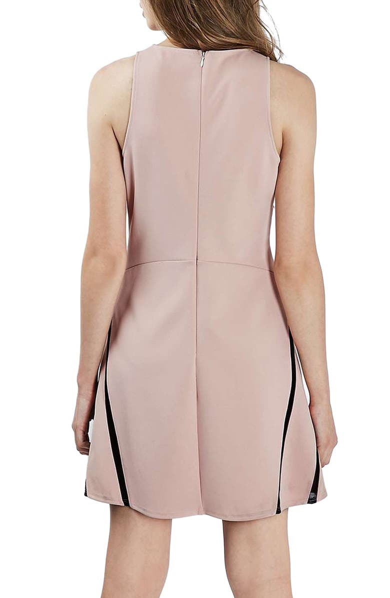 Topshop Mesh Contrast Sleeveless A-Line Dress, Alternate, color, Light Pink Multi