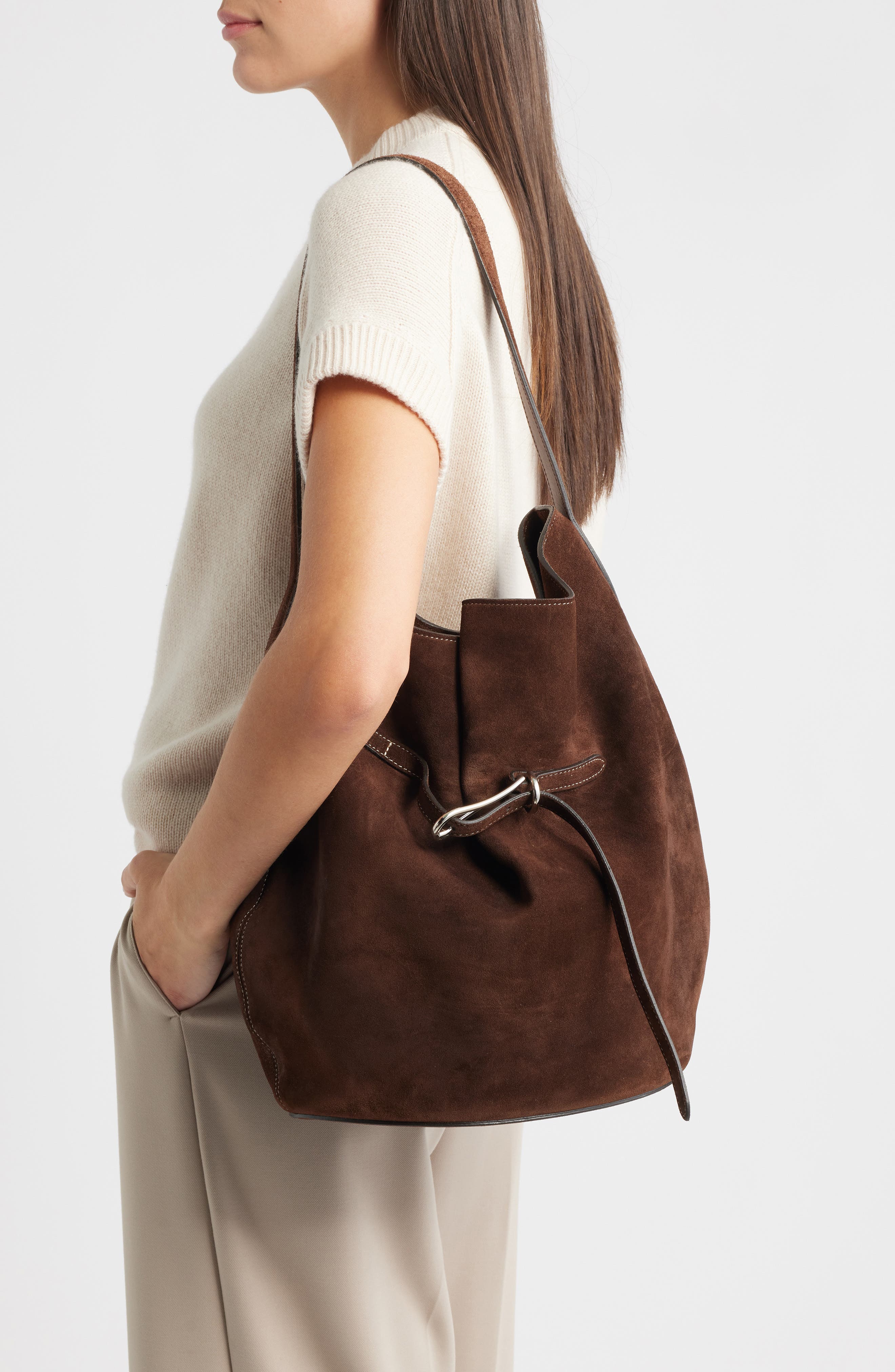 LIFFNER Large Belted Bucket Bag, Alternate, color, Dark Brown