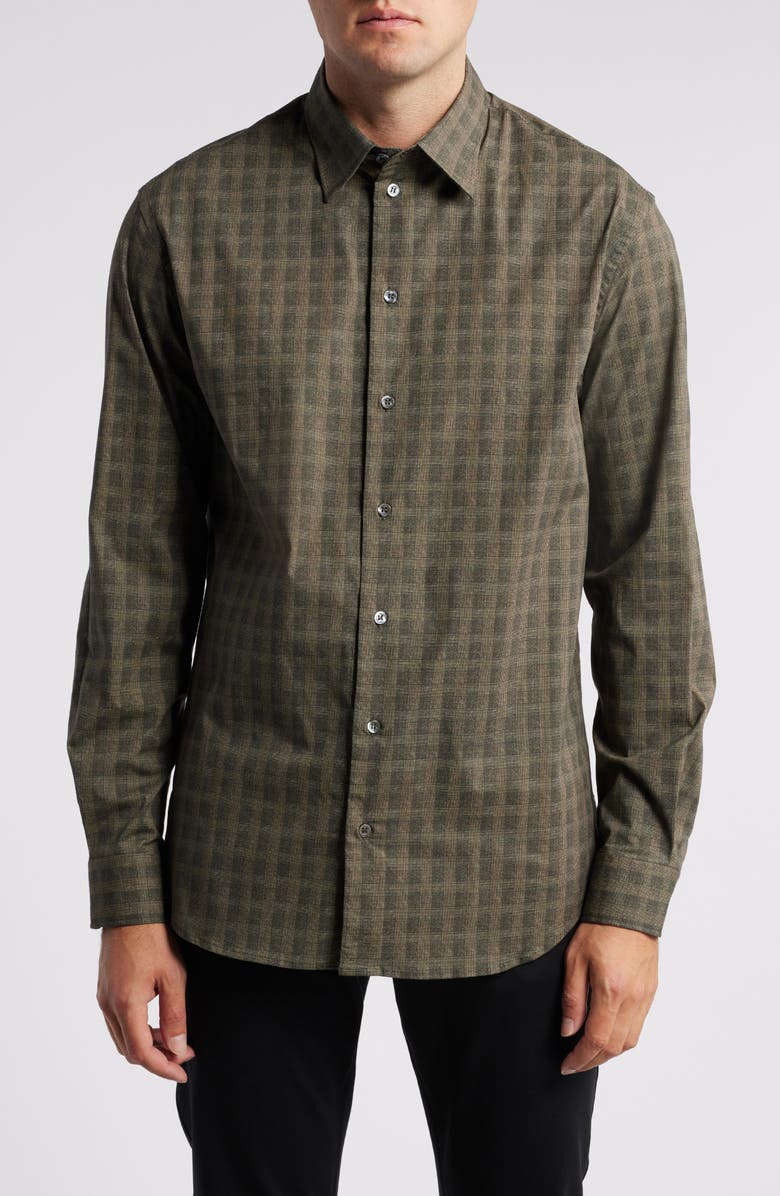 Emporio Armani Plaid Stretch Cotton Button-Up Shirt, Main, color, 