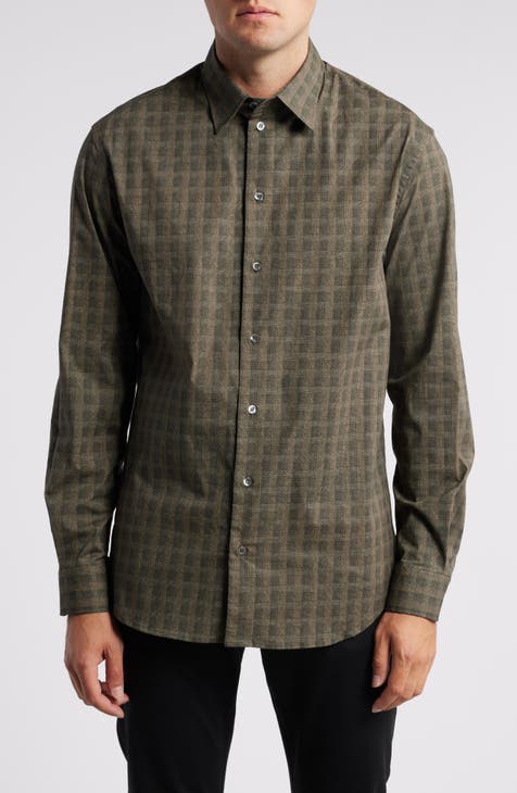 Plaid Stretch Cotton Button-Up Shirt