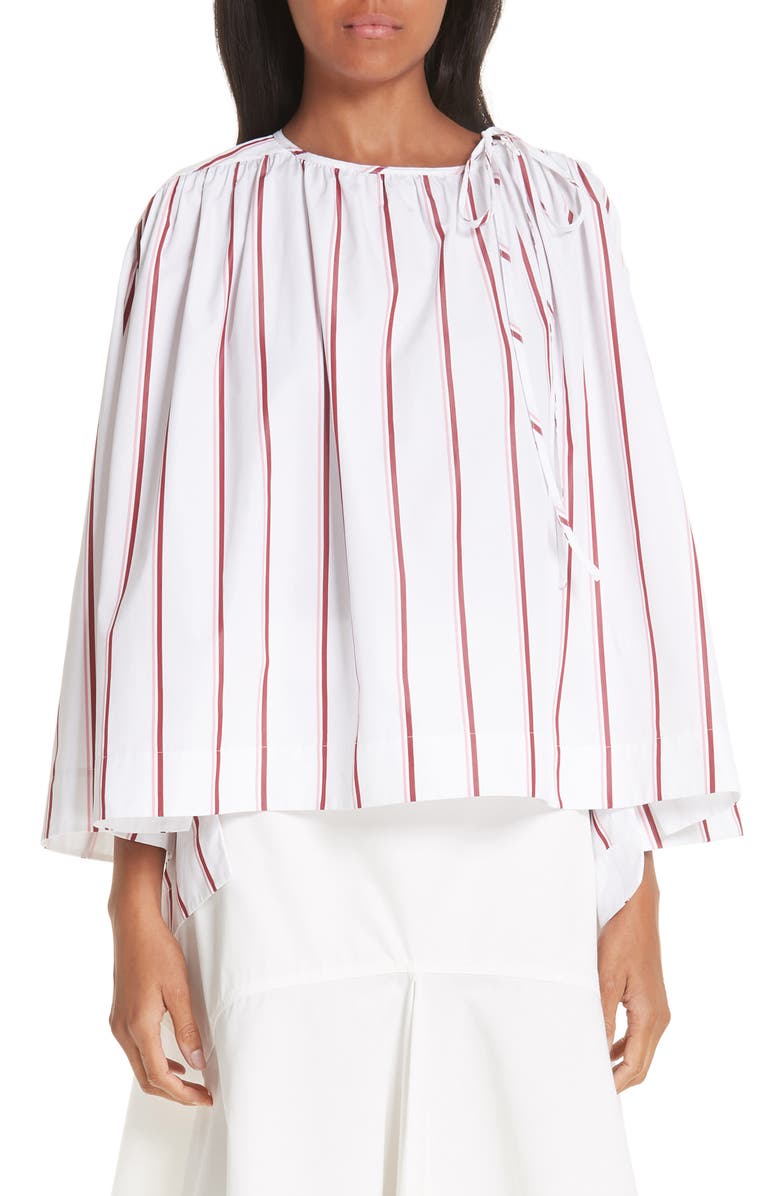 CALVIN KLEIN 205W39NYC Tie Neck Cotton Poplin Blouse, Main, color, 