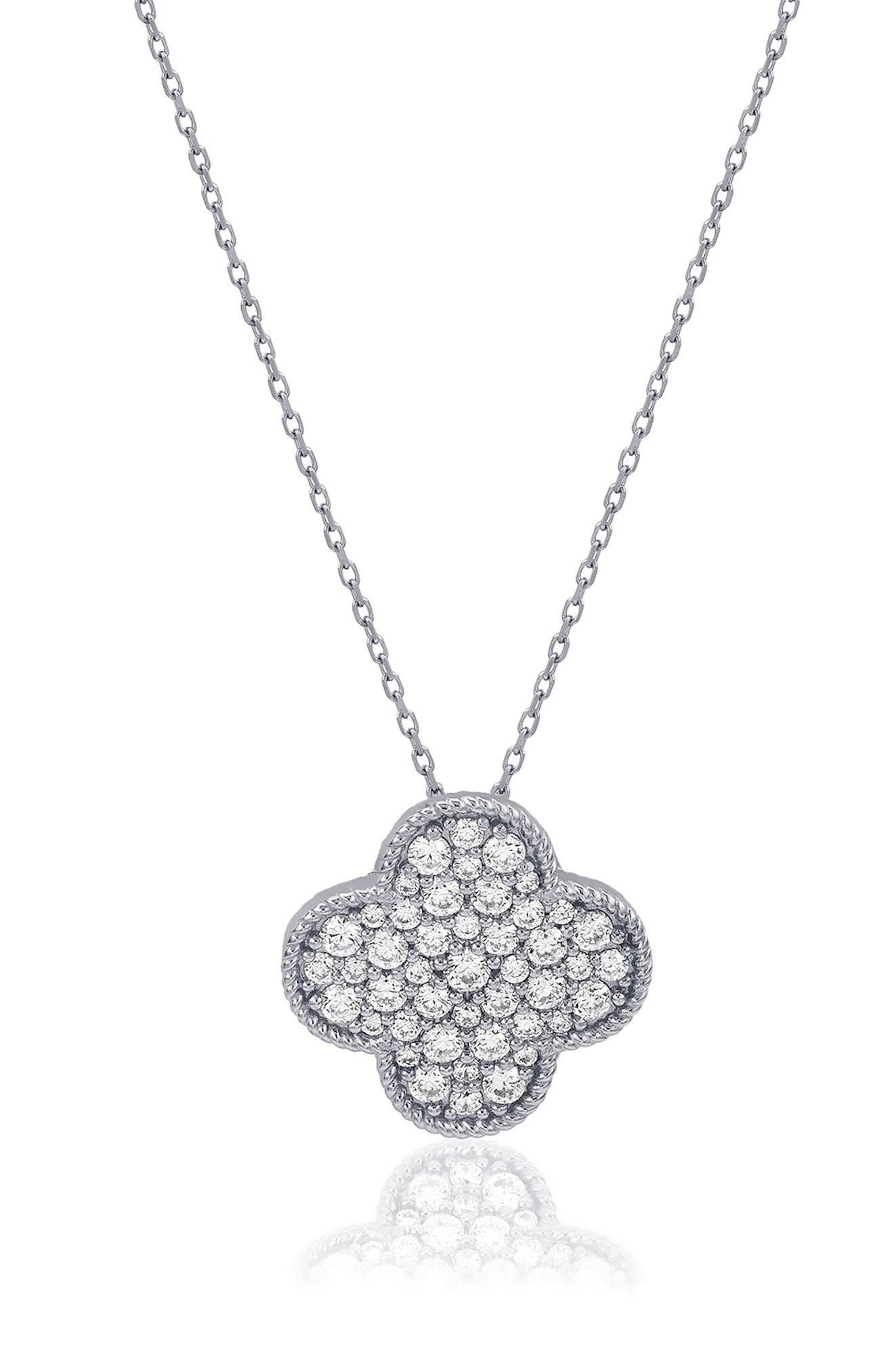 SUZY LEVIAN Pavé Cubic Zirconia Clover Pendant Necklace